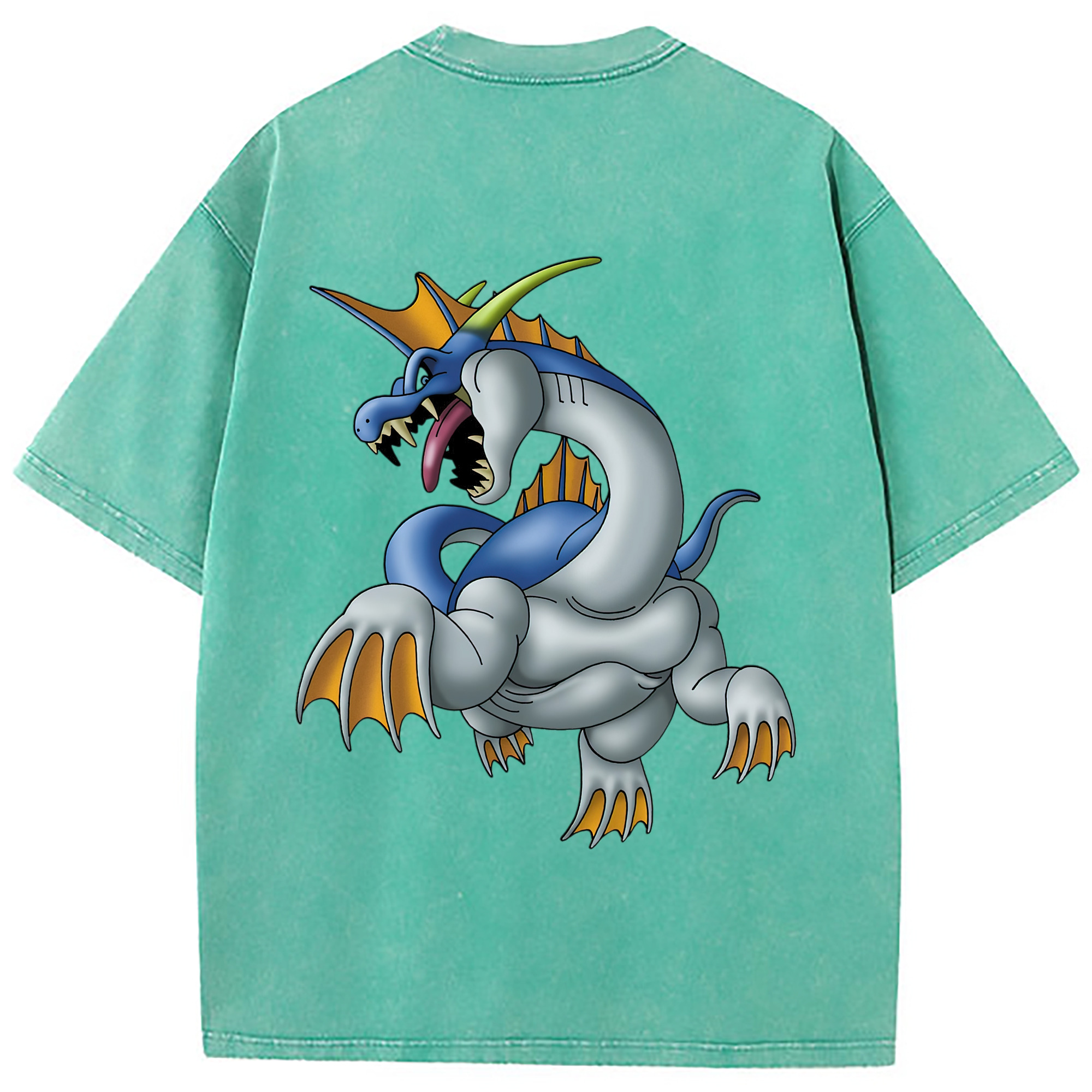 （画像用） ドラゴンクエスト Doragon Kuesuto Dragon Quest 綿100% ヴィンテージ風 半袖Tシャツ（背面プリント）